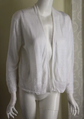 Suéter Cárdigan Abierto Tejido Mezcla Lino Playa Blanco Nanette Lepore Talla M Foto 1 de 4