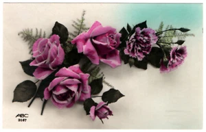 Rosa Rosen Nelken Blumen Floral Vintage Foto Postkarte 20er Jahre Französisch RPPC - Bild 1 von 2