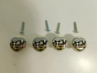 Lot of 4 Ceramic Cow Drawer Knobs with Hearts Dresser Pulls  - Image 1 of 4