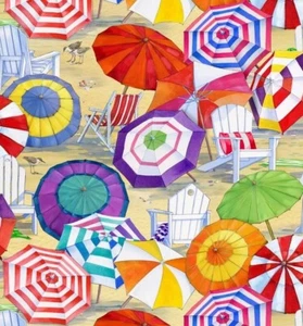 Fat Quarter Elizabeths Studio Beach Vista Deck Chair Parasol 100% Cotton Fabric - Picture 1 of 4