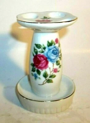 Винтажный японский держатель для зубной щетки с розовой синей отделкой из розового золота - Изображение 1 из 4