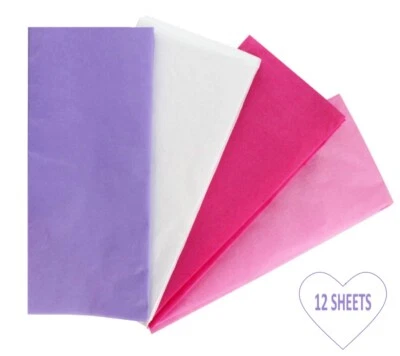 12 Large Tissue Sheets - Girls Gift Box Bag Valentines Wrap - Lilac Pinks White - Image 1 of 2