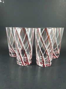 Vtg Christmas Red Swirl Peppermint Ln Glasses Set 4 St Nicholas Square Barware - Picture 1 of 15