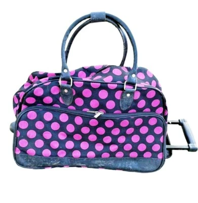Duffel Bag Rolling Handle Carry On Travel Pink Polka Dot Wheels Sack Girl New - Image 1 of 4