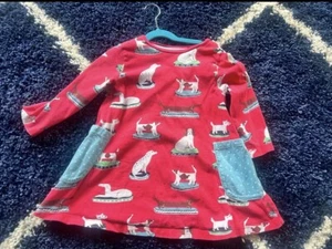 Mini Boden Girls Dog Tunic dress 7-8 Red With Blue Pockets. - Picture 1 of 4