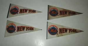 VINTAGE MINI MLB NEW YORK NY METS BASEBALL TEAM LOGO FELT PENNANT 4"X2" LOT/4 - Picture 1 of 1