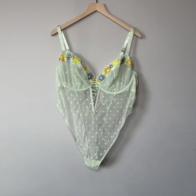 Savage X Fenty Floral Lace Light Green Teddy Size 3X Lingerie Bodysuit - Image 1 of 4