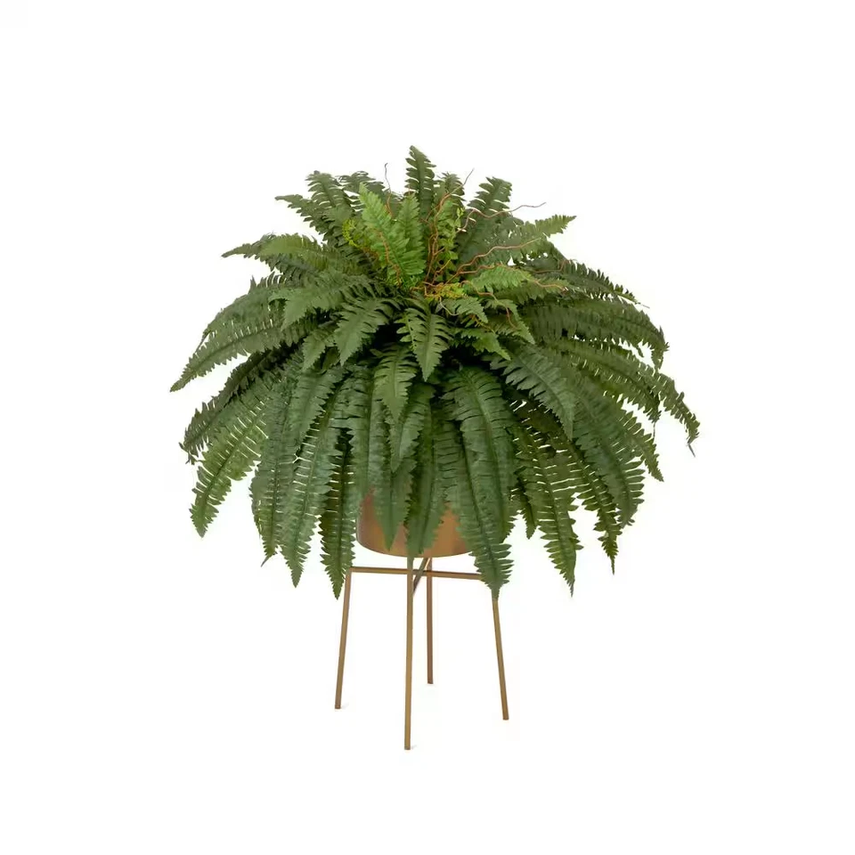 32 In. Artificial Green Boston Fern Plant with Metal Planter with Stand DIY KIT - Image 1 of 4