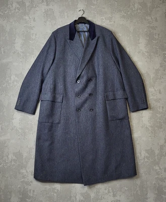 Isaac Walton Tweed Custom Double Breasted Overcoat Mens 46R Herringbone Velvet - Image 1 of 4