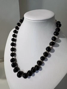 Vintage Venetian? Black Gold Foiled Murano? Glass Art Beads Knotted Necklace - Picture 1 of 9