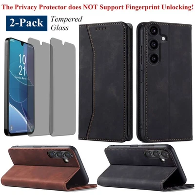 For Samsung A14 A15 A16 5G Leather Case Folio Cover / Privacy Screen Protector - Image 1 of 4