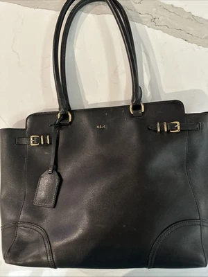 Lauren Ralph Lauren 1967 Logo Black Satchel Bag Purse Double Handle Handbag - Image 1 of 4