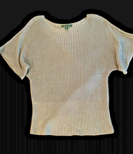 Lauren Ralph Lauren Taupe Metallic Short Sleeve Sweater Ladies Medium - Picture 1 of 11