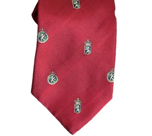 "Corbata de seda Lands End corona real y escudo león rojo jacquard cosida a mano en EE. UU. 4""" - Imagen 1 de 11
