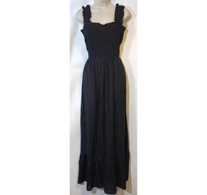 New Next Size 12 Tall Black Bronze Lurex Stripe Shirred Bodice Midi Maxi Dress - Picture 1 of 21