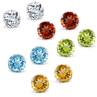 925 Sterling Silver Set of 5  4MM Gemstone Stud Earrings - Blue and White Topaz - Image 1 of 4