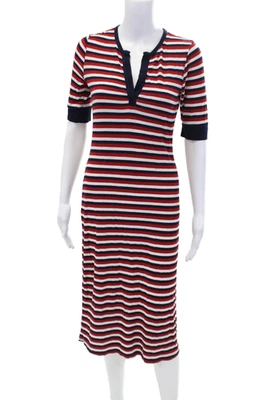 Joie женщин ребристый в полоску v-образным вырезом короткий рукав обтяжку платье красный темно-синий размер S - Изображение 1 из 4