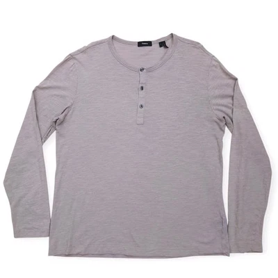 THEORY Essential Henley Shirt Mens L Long Sleeve 100% Slub Cotton Pullover Gray - Image 1 of 4