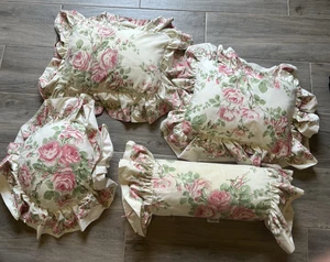4 Vintage Laura Ashley Pink Country Roses Pillows W/Ruffles Square Round Lumbar - Picture 1 of 12