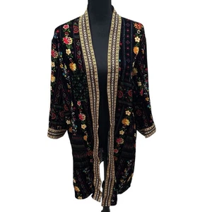 The Pioneer Women Velvet Floral Colorful Embroidered Kimono Sz S/M Boho Hippie - Picture 1 of 10