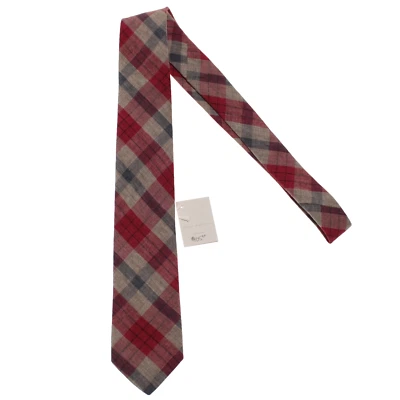 Paolo Albizzati NWT Neck Tie in Red / Light Brown / Blue Plaid 100% Linen - Image 1 of 4