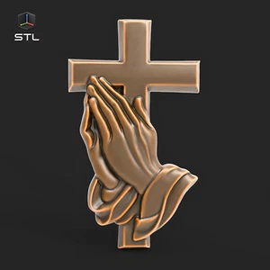 Praying Hands Cross STL File 3D Model For CNC Router Printer Artcam - Picture 1 of 7