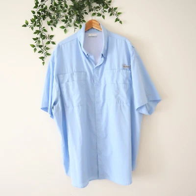 Columbia PFG Men's Blue Short Sleeve Button Front Collared Shirt Size 3X - Image 1 of 4