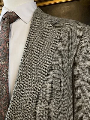 Chaqueta Blazer De Colección Oscar De La Renta 44R Seda y Lana Tweed Negro Blanco Cuadros 2Btn Foto 1 de 4