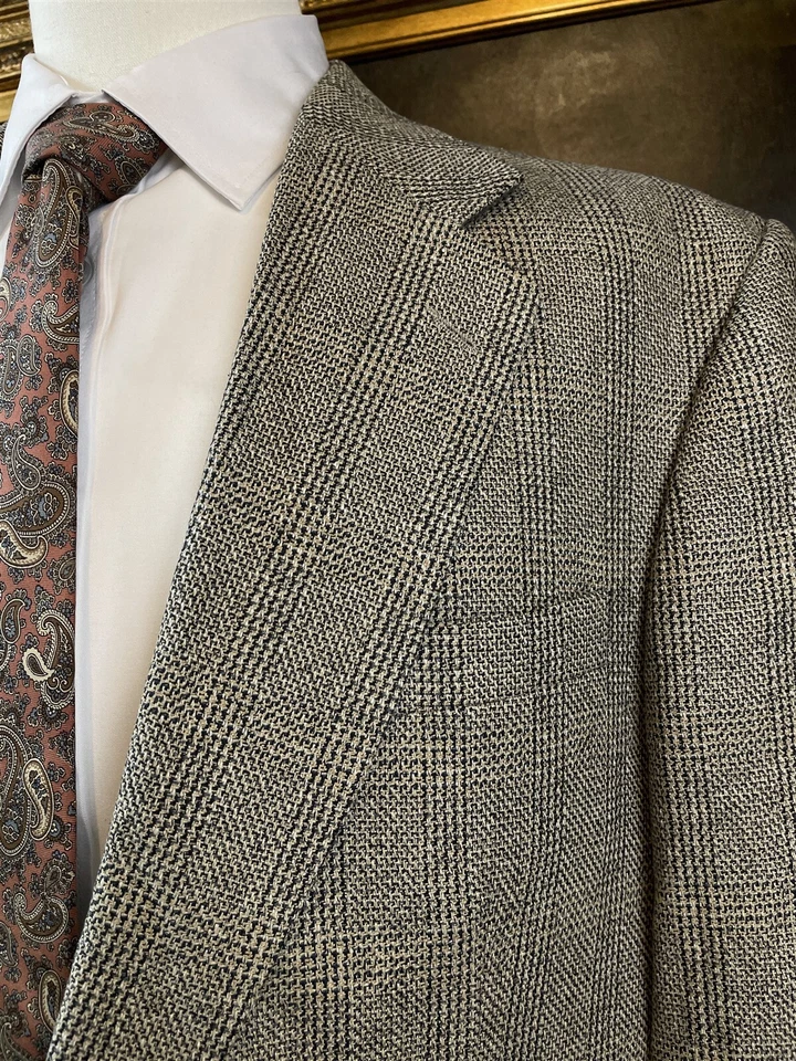 Chaqueta Blazer De Colección Oscar De La Renta 44R Seda y Lana Tweed Negro Blanco Cuadros 2Btn Foto 1 de 4