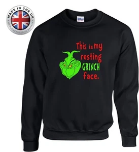Grinch Christmas jumper 'This Is My Resting Grinch Face' black sweater Unisex - Picture 1 of 10
