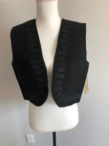 Vintage Black Suede Leather Cowboy Vest by Katch Me, NEW, Size L - Picture 1 of 9
