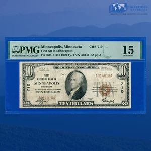 1929 $10 First National Bank Of MINNEAPOLIS, MN Charter #710, PMG 15 - Picture 1 of 3