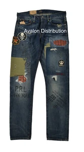 Polo Ralph Lauren Sullivan Slim Fit Distressed Graffiti Repaired Patch Jeans New - Picture 1 of 7