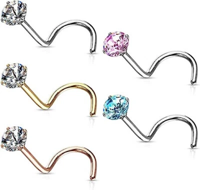 5 Pack 20G Nose Ring Screw Stud Titanuim with CZ Gem Nose Piercing Jewelry - Image 1 of 4