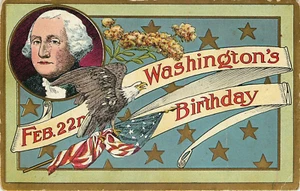 Postkarte George Washington Geburtstag Bänder Adler amerikanische Flagge unbesendet - Bild 1 von 2