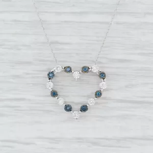 Nuovo Blu Diamante Bianco Collana con Pendente a Cuore 14k Oro 18 " Corda Catena - Foto 1 di 4