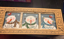 Rustic Wood Snowman and Birds Wall Art LIVE LOVE LAUGH 28" x 10" *NEW*