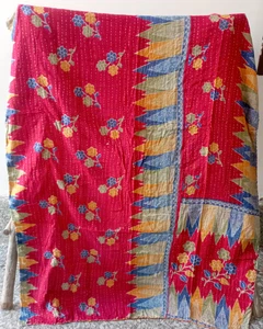 Vintage Quilt Indian Reversible Kantha Throw Blanket Coverlet Twin Size Bedding - Picture 1 of 2
