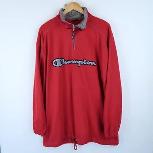 Champion Vintage 90's Red 1/4 Zip Sweatshirt Chest Logo retro SZ L / XL ( G9961) - Picture 1 of 4