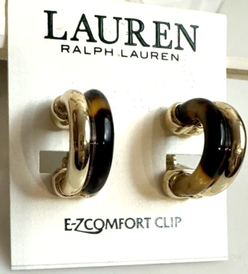 Nuevos Pendientes de Aro LAUREN Ralph Lauren Tortuga Clip-On 1" Tono Dorado Foto 1 de 4