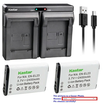 Cargador USB doble de batería Kastar para Nikon EN-EL23 MH-67 y Nikon Coolpix P610s Foto 1 de 4