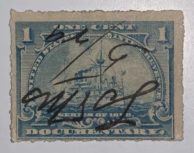 Travelstamps:1898 US Stamps Revenue Scott #R163 Battleship Documentary 1c Used - Image 1 of 4