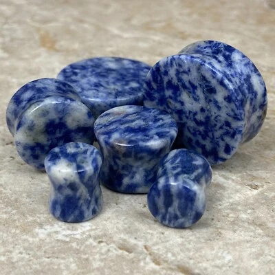 Pair of Blue Lapis Stone Double Flare Plugs gauges - Image 1 of 4