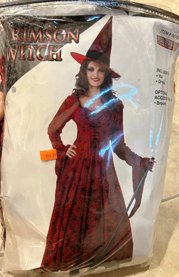 Vestido y sombrero rojo bruja carmesí disfraz foro NUEVO embalaje al por menor para mujer L 14-16 Foto 1 de 3