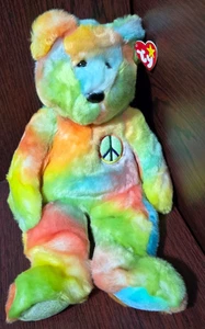Ty Large Beanie Buddy Peace the Ty-Dyed Bear Large 14” (1999 Retired Plush Toy) - Picture 1 of 4