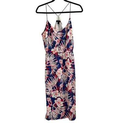 J. Vestido sin Mangas Crew Carrie Halter Azul Blanco Floral Seda Hawaiano Talla 4 Foto 1 de 4