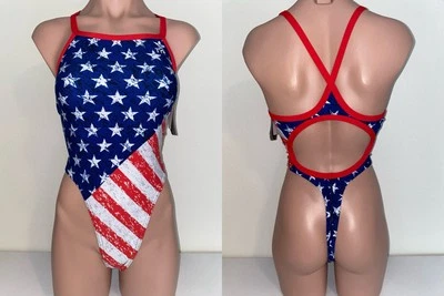 Modified TYR USA 4th of July American Flag Hi-cut High Cut One Piece Thong 32 - Image 1 of 4