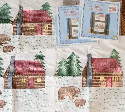 8 Finished  Embroidery Quilt Squares Bear Cabin 316 Jack Dempsy +10 Unfinish 18" - Image 1 of 4