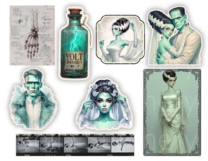 Set of 8 Vintage Retro Halloween Bride of Frankenstein #1 Ephemera Stickers - Picture 1 of 1