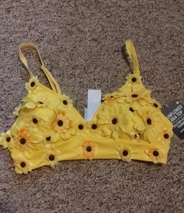 Sunflower Bra Top Club Bikini Yellow S Small 4-6 NWT Floral Modern Hero - Picture 1 of 6